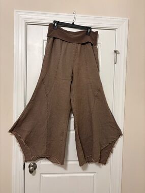 XCVI taupe Wide Leg Fold-Over Waist Pants